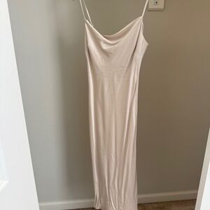Express Satin Cowl Neck MIDI Dress - Ivory